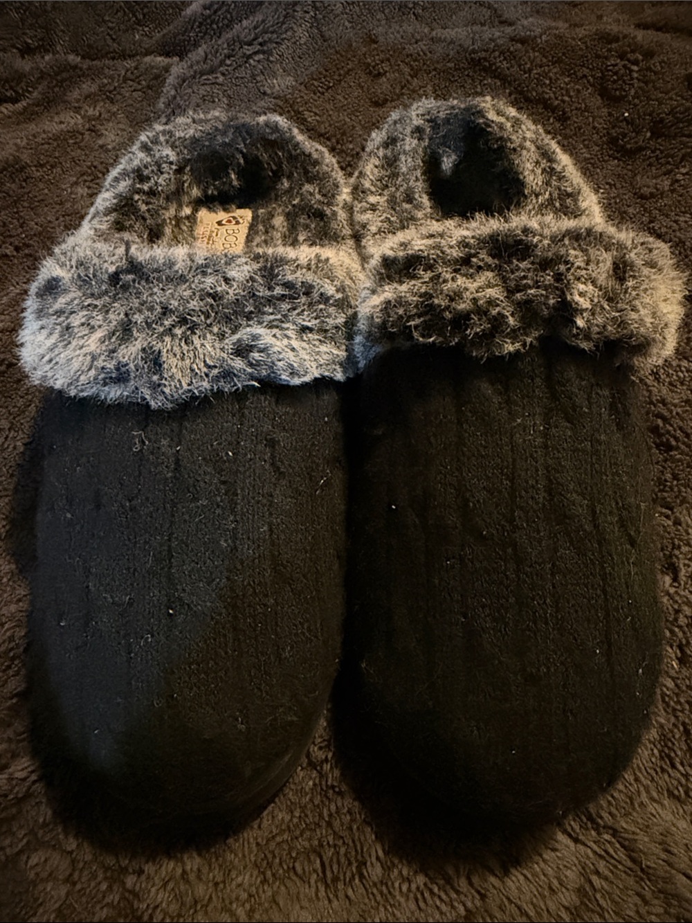 Skechers Gray Faux-Fur Slip-On Slippers
